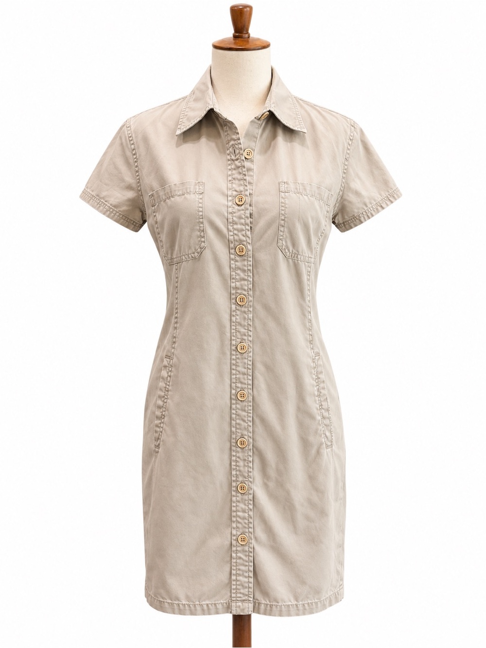 DKNY Button-Front Mini Shirt Dress in Beige 100% Cotton vintage small